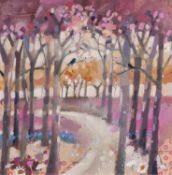 EMMA S. DAVIS (b.1975) MIXED MEDIA ON BOARD ?Spring Pinks? Signed, titled verso 12? x 12? (30.5cm