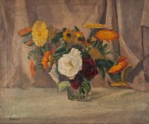 HARRY RUTHERFORD (1903 - 1983) OIL PAINTING ON CANVAS Flowers in a glass vase Signed lower left 20in