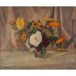 HARRY RUTHERFORD (1903 - 1983) OIL PAINTING ON CANVAS Flowers in a glass vase Signed lower left 20in