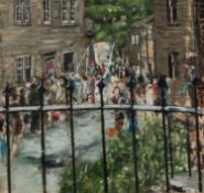 SONIA RATCLIFF (b.1939) OIL ON BOARD ?Railings with Rain, Close Up No 1? Signed, titled verso 7 ½? x