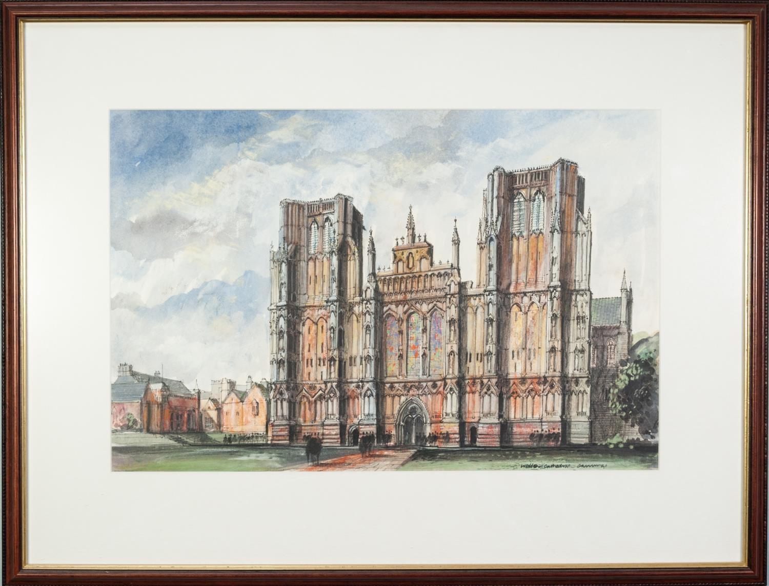 CANNING, (MODERN) PEN AND WASH DRAWING ?Wells Cathedral? Signed, tilted and dated (19)91 13 ½? x 21? - Image 2 of 2