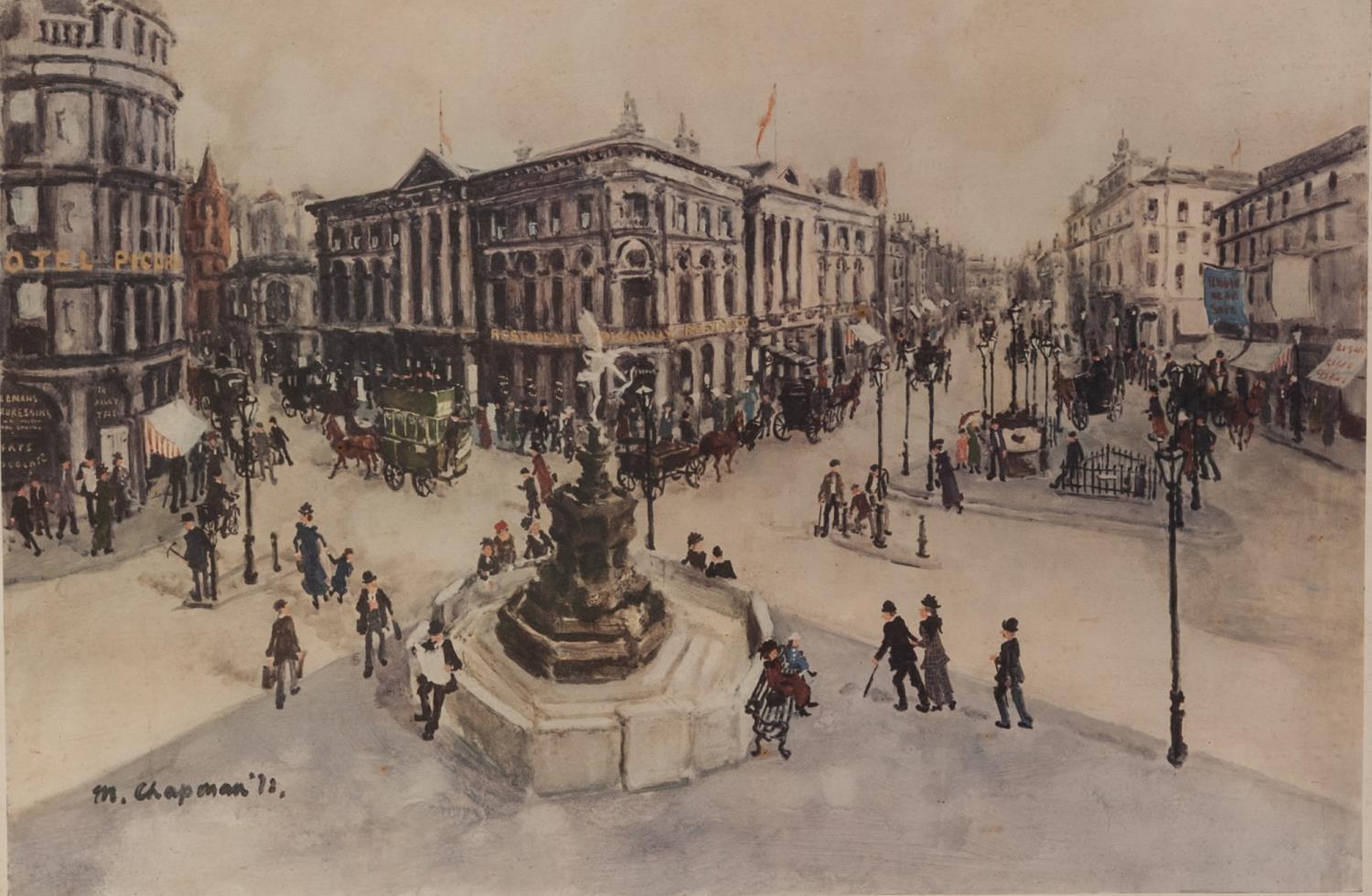 MARGARET CHAPMAN ARTIST SIGNED COLOUR PRINT Piccadilly Circus, London 15 ½? x 23 ¼? (39.4cm x 59cm)