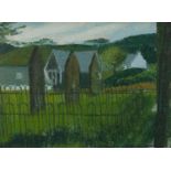 MARGARET GUMUCHIAN (1928 - 1999) OIL PAINTING ON DALER BOARD Borgue Churchyard Signed lower right
