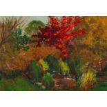 MARGARET GUMUCHIAN (1928 - 1999) GOUACHE DRAWING The Garden Autumn Signed lower left and labelled