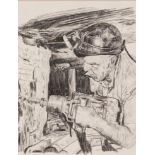 ROGER HAMPSON (1925 - 1996) PENCIL DRAWING Coal miner drilling in a mine shaft Unsigned 9 1/2in x