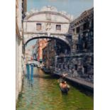 ARMANDO ROMANO (b.1953) OIL ON CANVAS ?Venezia?, gondola beneath the bridge of sighs Signed,