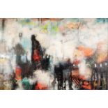 JOHN AND ELLI MILAN (MODERN) MIXED MEDIA ON CANVAS ?Abstract Montage III? Signed, titled to