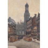 FRANCIS BROWN TIGHE (c1885-1926) WATERCOLOUR DRAWING Manchester street scene looking towards the