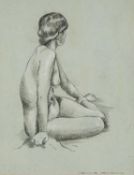 ELLIS SHAW (MODERN) PENCIL DRAWING ON COLOURED PAPER Seated female nude Signed 8? x 6? (20.3cm x