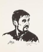 HAROLD RILEY (b.1934) ARTIST SIGNED PRINT FROM A BLACK FELT TIP DRAWING Portrait of Jon Christos,