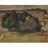 HARRY RUTHERFORD (1903 - 1983) OIL PAINTING ON CANVAS Landscape with trees, mountains on the