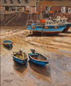 TONY FORREST (b.1961) OIL ON BOARD ?Waiting for the Tide? Signed, titled to gallery label verso