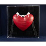 DOUG HYDE (b.1972) WALL MOUNTED MIXED MEDIA SCULPTURE IN CLEAR PERSPEX CASE ?High on Love?, no