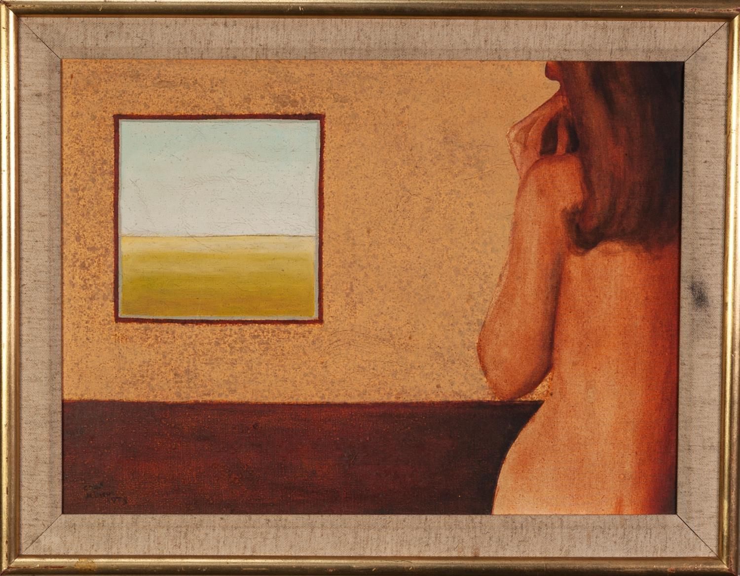 COLIN JELLICOE (1942-2018) OIL ON CANVAS ?Room and Girl?, 1975 Signed, titled and dated verso - Image 2 of 2