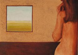 COLIN JELLICOE (1942-2018) OIL ON CANVAS ?Room and Girl?, 1975 Signed, titled and dated verso