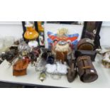 MINOR COLLECTABLES-BAKELITE MANTLE CLOCK, ANOTHER, LIGNUM VITAE BOWLS, OIL TABLE LAMP, SHIRE HORSE