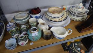 THREE CHINA BLUE AND WHITE PORCELAIN HANDLED TEA BOWLS AND SIX OTHER PIECES OF ORIENTAL CHINA