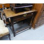 ANTIQUE OAK LOW BOY/OCCASIONAL TABLE, HAVING FALL LEAF AND SINGLE DRAWER