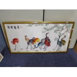 MODERN CHINESE NEEDLEWORK PICTURE ON SILK TEN STORKS 23? X 46 ½?