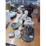 AMATEUR EARTHENWARE SCULPTURE  AND ARTWORKS including; HEAD OF A YOUNG MAN AND RECLINING NUDE MALE