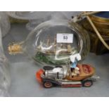A SHIP IN A BOTTLE AND CORGI TOY ?CHITTY CHITTY BANG BANG? DIE CAST TOY CAR WITH TWO FIGURES (AS