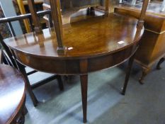 NINETEENTH CENTURY MAHOGANY DEMI-LUNE LARGE SIDE TABLE, RAISED ON SQUARE FLUTED SUPPORTS