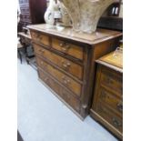 ANTIQUE OAK CHEST OF TWO SHORT AND THREE LONG DRAWERS WITH BRASS LOOP HANDLES (A.F.)
