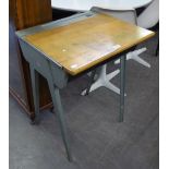 ESAVIAN, BEECHWOOD AND METAL VINTAGE SCHOOL DESK