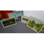 J. FOWLEROIL ON BOARD RIVER LANDSCAPE WITH MAN FISHING AND DISTANT CHURCH SPIRESIGNED AND DATED