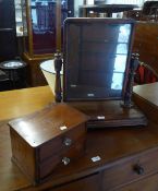 VICTORIAN MAHOGANY TOILET MIRROR AND A TWO DRAWER TRINKET CHEST (2)