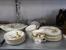 MODERN CUT GLASS DECANTER AND A LIMOGES PORCELAIN DISH, ALSO A JAPANESE PORCELAIN 21 PIECE TEA SET