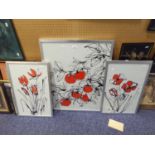 RUTH ROLAND (MODERN) THREE ORIGINAL PRINTS IN BLACK AND RED Fruit and flowers 28 ¼? x 22? and