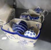 SHELLEY CHINA 'DAINTY BLUE' SMALL TEAPOT AND MILK JUG; BURLEIGH WARE WILLOW PATTERN MIK JUG; ROYAL