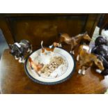 BESWICK POTTERY MODEL OF A FOX AND A HOUND, together with SIMILAR MODELS OF HORSES, not Beswick, and