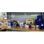 WADEHEATH IMARI DECORATED POTTERY TEA SERVICE OF 3 PIECES, AND MISC CERAMICS INCLUDING; A POTTERY