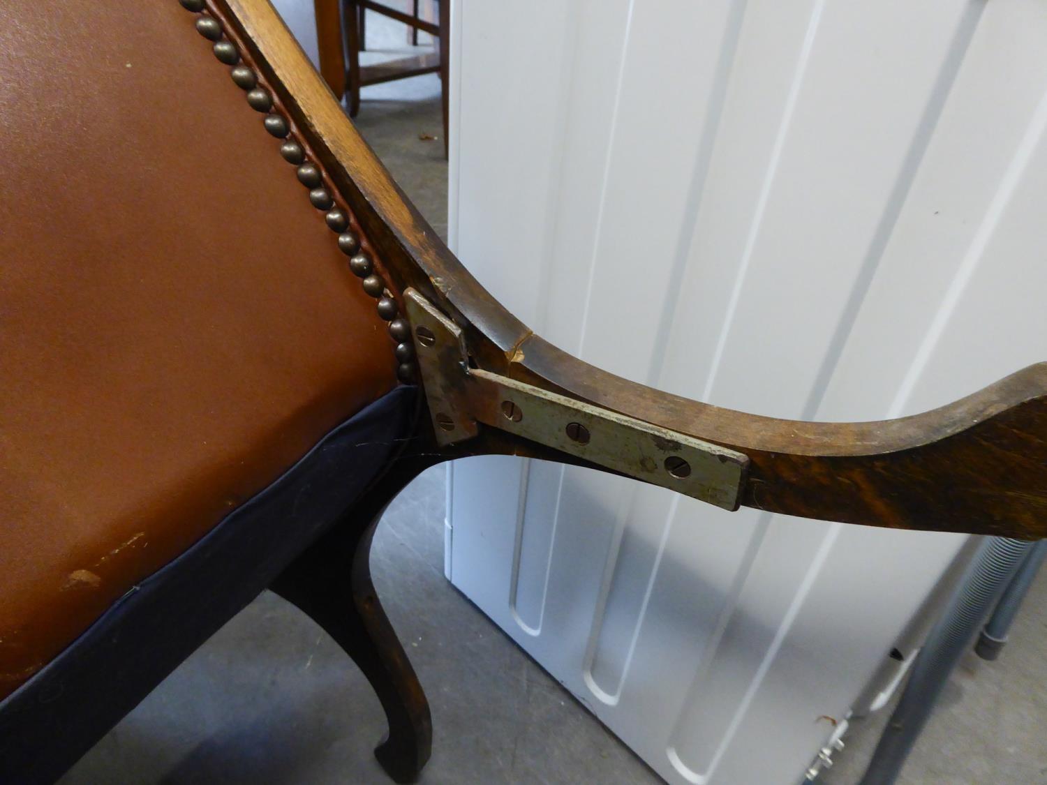 A REPRODUCTION BROWN LEATHER UPHOLSTERED REGENCY  REVIVAL CHAIR (BOTH BACK LEGS HAVING BEEN - Image 2 of 3