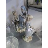 A LARGE NAO, SPANISH PORCELAIN GROUP, YOUNG WOMAN AND YOUNG MAN HOLDING GRAPES, 13" HIGH, AND A
