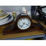 KNIGHT AND GIBBINS, LONDON, MANTEL CLOCK INLAID MAHOGANY NAPOLEON'S HAT SHAPED CASE