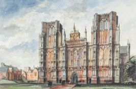 CANNING, (MODERN) PEN AND WASH DRAWING ?Wells Cathedral? Signed, tilted and dated (19)91 13 ½? x 21?