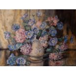 MARION BROOM (Twentieth Century) WATERCOLOUR Flowers in a moulded jugSigned lower right 21 1/4" x 28