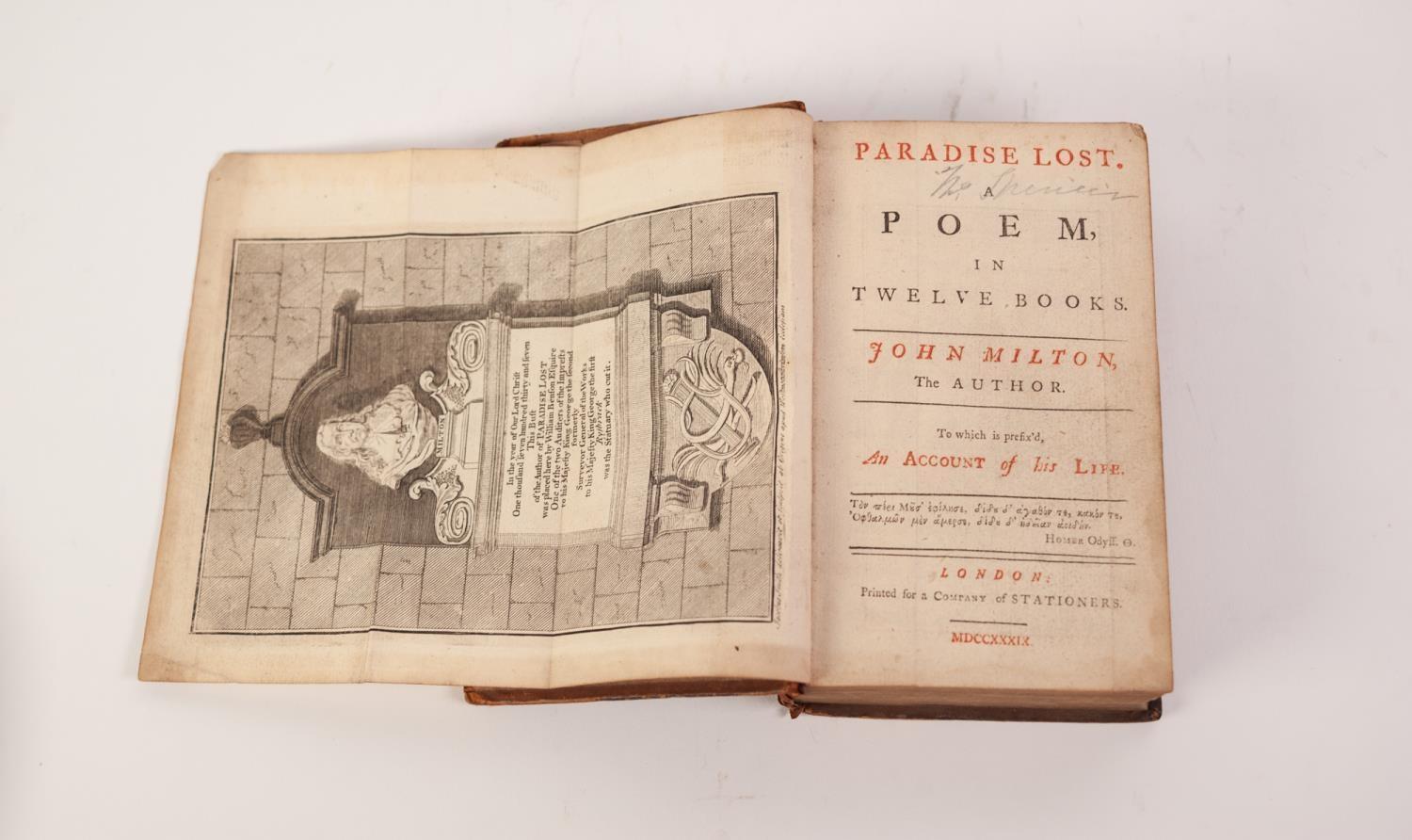 JOHN MILTON - PARADISE LOST, IN TWELVE BOOKS, to which is prefix?d An Account of his Life, printed - Image 2 of 4