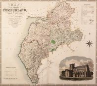 GREENWOOD & Co HAND COLOURED COUNTY MAP OF CUMBERLAND, 1821-1822, with view of ?Carlisle