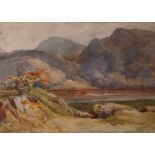 WALTER EASTWOOD (1867-1943) WATERCOLOUR DRAWING Highland landscape with sheep in the foreground