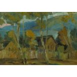 ALEXEI YEGEROV (1930-1992) WATERCOLOUR DRAWING ?Wooden Houses near Yaroslavl? Signed and titled