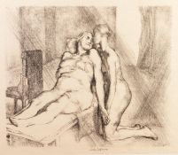 JOHN COPLEY (1875-1950) ORIGINAL LITHOGRAPH Young woman kneeling to kiss her reclining mother Signed