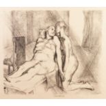 JOHN COPLEY (1875-1950) ORIGINAL LITHOGRAPH Young woman kneeling to kiss her reclining mother Signed