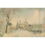 ALBIN TROWSKI (1919-2012) ARTIST SIGNED LIMITED EDITION COLOUR PRINT Level Crossing at Hale Train