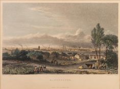 T. HIGHAM AFTER G. PICKERIN HAND COLOURED ENGRAVING 'Manchester' distance views from the countryside