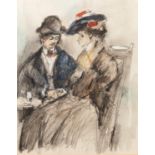 LATE NINETEENTH CENTURY CONTINENTAL SCHOOLMIXED MEDIA Man and a woman seated at a café