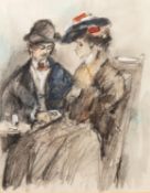 LATE NINETEENTH CENTURY CONTINENTAL SCHOOLMIXED MEDIA Man and a woman seated at a café